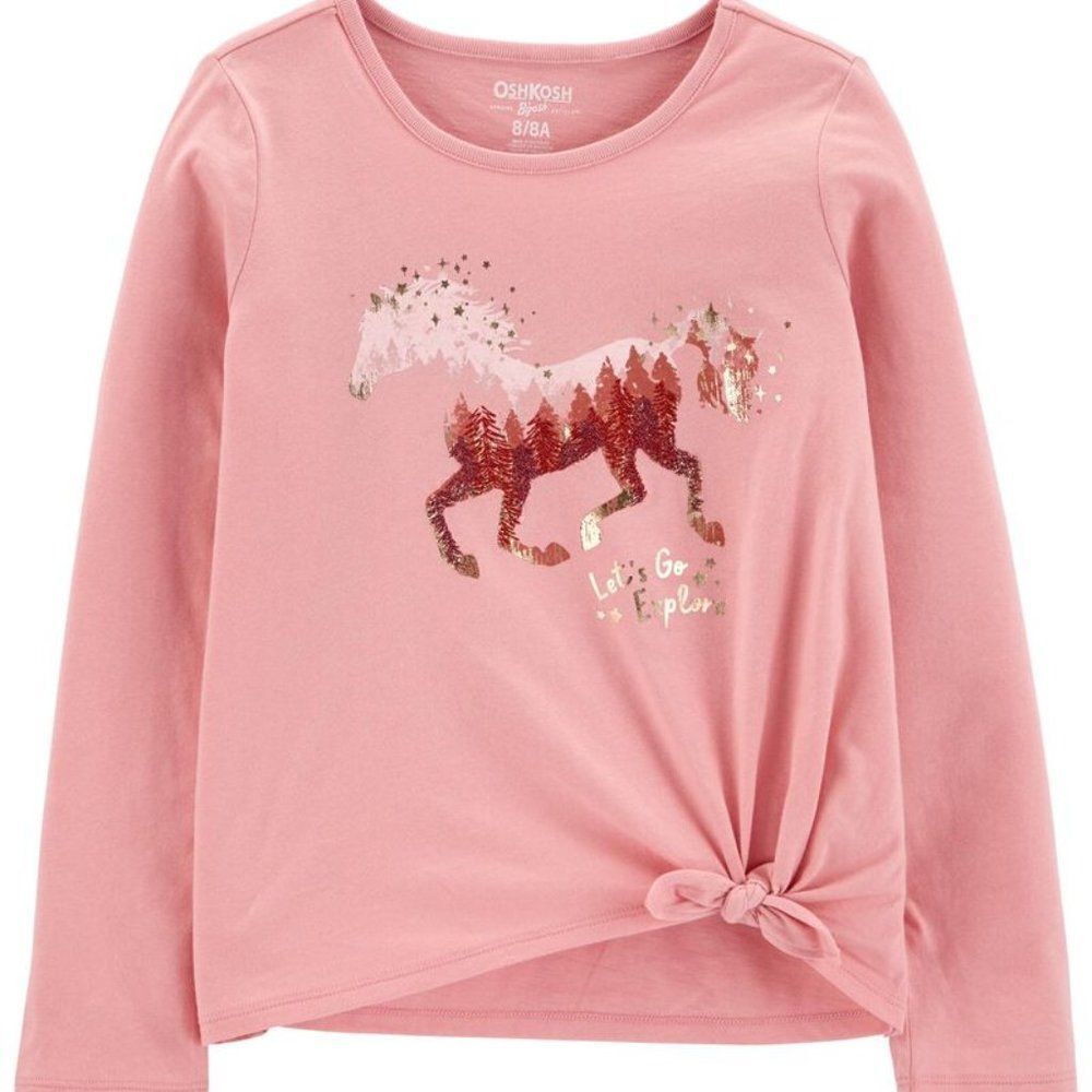 OshKosh Pink Horse Let's‎ Explore Tie-Front Long Sleeve Shirt Top Size 12 New